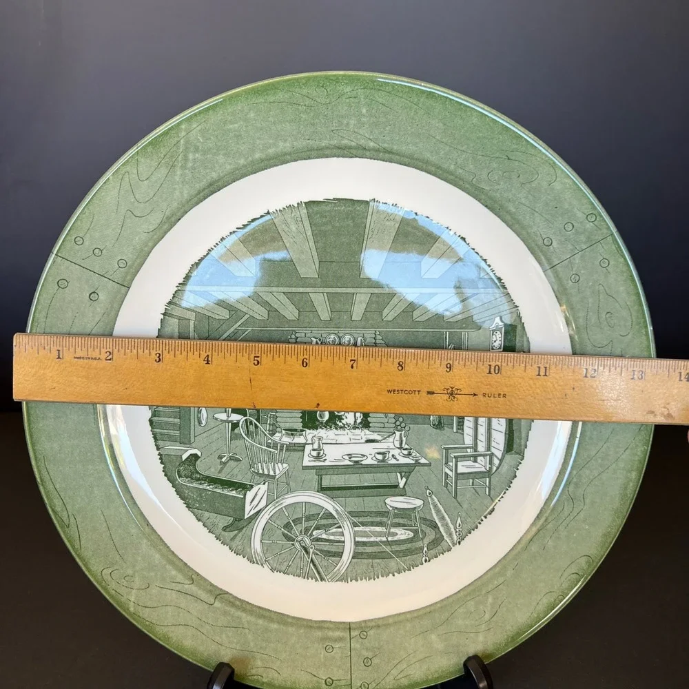 Royal China Colonial Homestead Green Chop Plates Lot of 2 Vintage 12